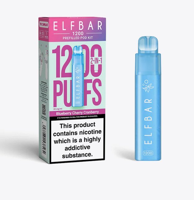 2 in 1 Elfbar 1200 Puffs Prefilled Pod Kit - Box of 5 available in Blueberry Cherry Cranberry Flavour at UK Vaper Wholesale