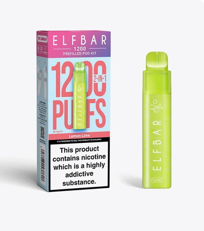 2 in 1 Elfbar 1200 Puffs Prefilled Pod Kit - Box of 5 available in Lemon Lime Flavour at UK Vaper Wholesale