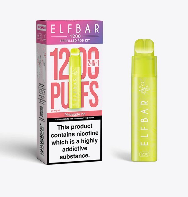 2 in 1 Elfbar 1200 Puffs Prefilled Pod Kit - Box of 5 available in Pineapple Ice Flavour at UK Vaper Wholesale
