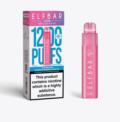 2 in 1 Elfbar 1200 Puffs Prefilled Pod Kit - Box of 5 available in Strawberry Ice Flavour at UK Vaper Wholesale