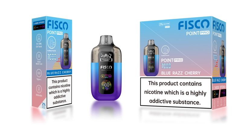 Fisco Point Pro 7000 Puff Pre-Filled Pod Kit - Box of 5 in Blue Razz Cherry Flavour Available at UK Vaper Wholesale