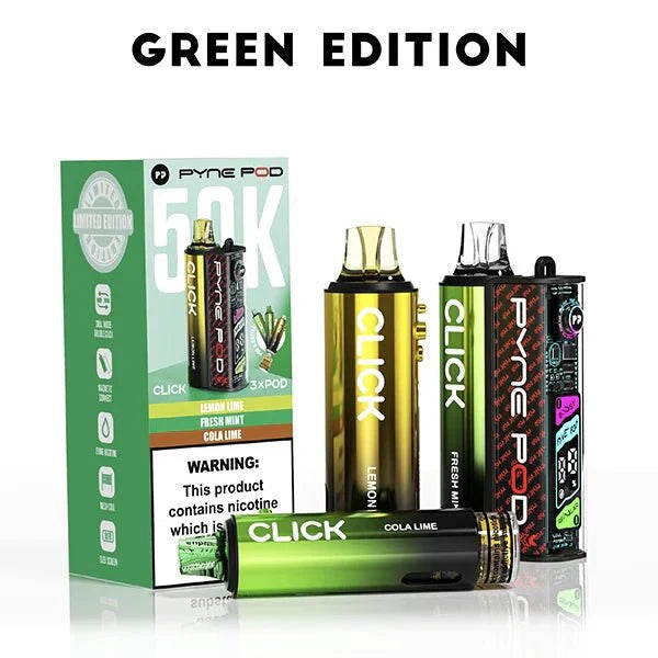 Pyne Pod Click 50k Prefilled Pod Vape Kit Box of 5 - Green Edition at UK Vaper Wholesale