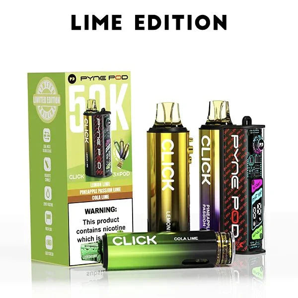 Pyne Pod Click 50k Prefilled Pod Vape Kit Box of 5 - Lime Edition at UK Vaper Wholesale