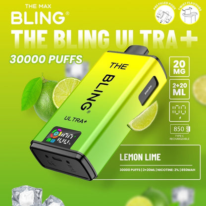 The Bling Ultra Plus 30k Prefilled Vape Pod Kit Box of 5 available in Lemon Lime Flavour at UK Vaper Wholesale